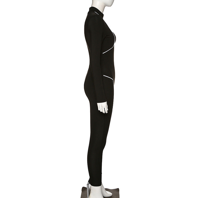 Two-color line stitching sports fitness jumpsuit