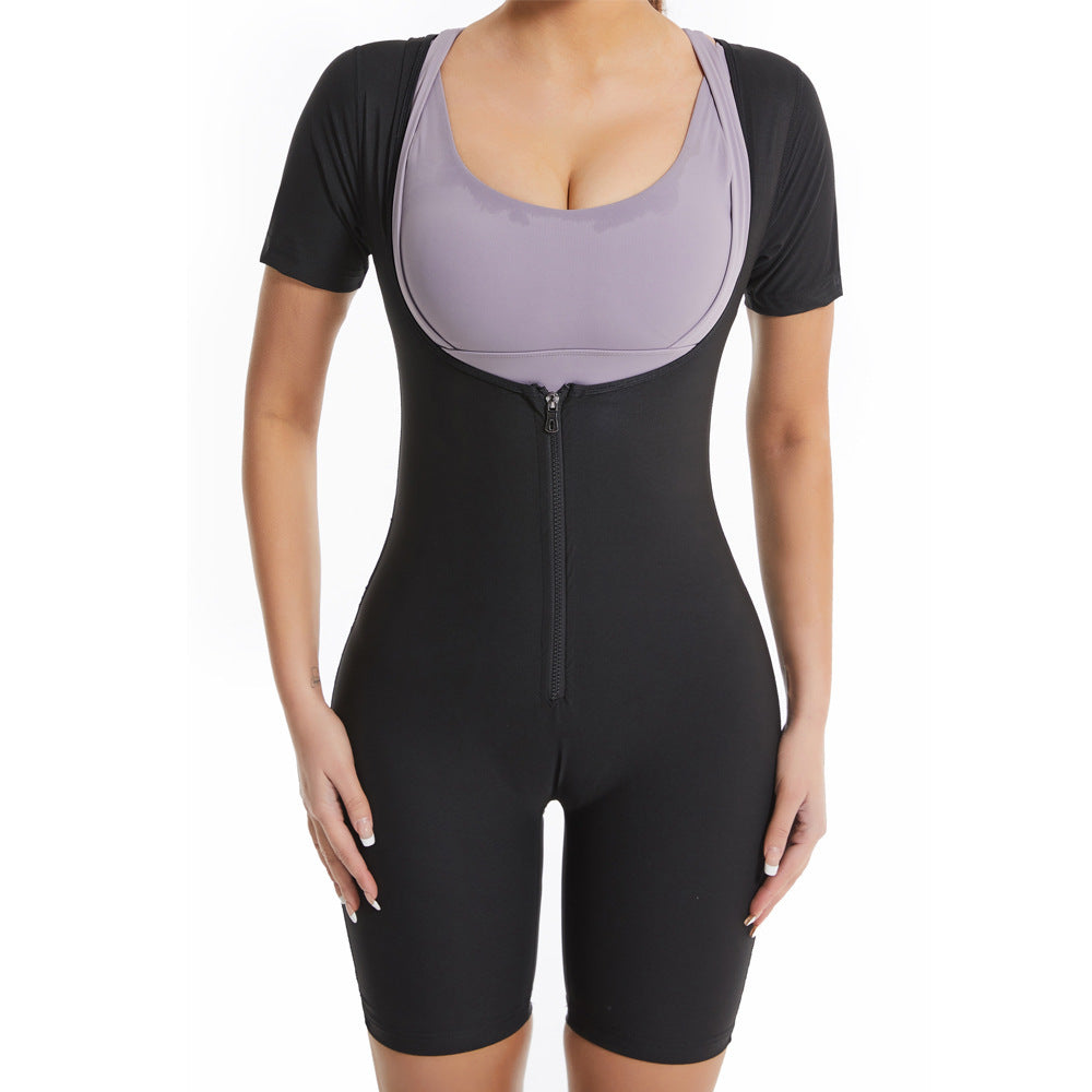 Zipper Short Sleeve Sweating Jumpsuit