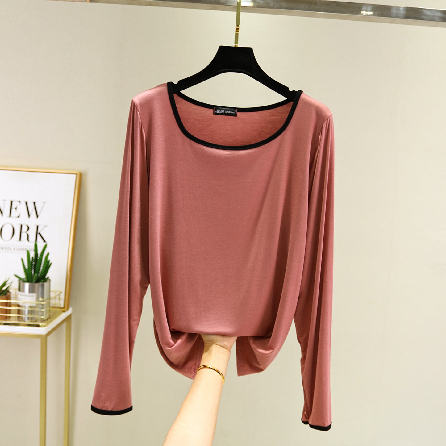 Modal Square Collar Long Sleeve Thin Shirt