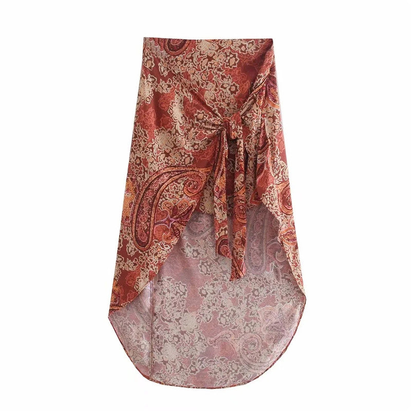 Women's Knotted Printed Irregular Fashion Skirt