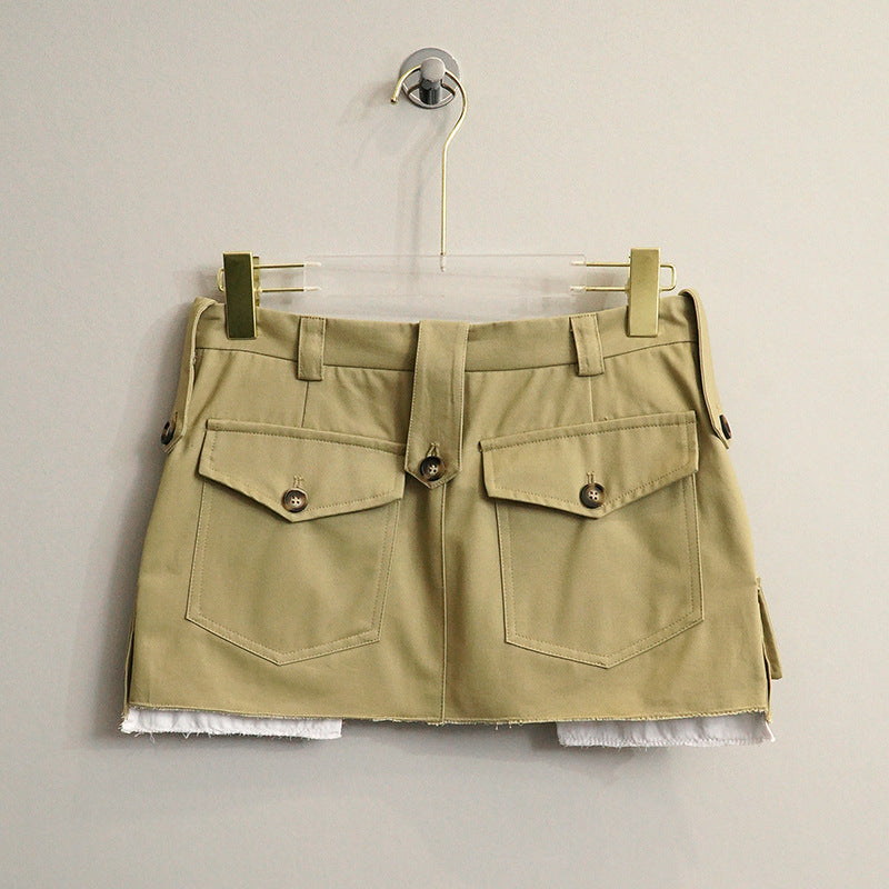 Fashionable Patchwork Pocket Half Length French Short Skirt