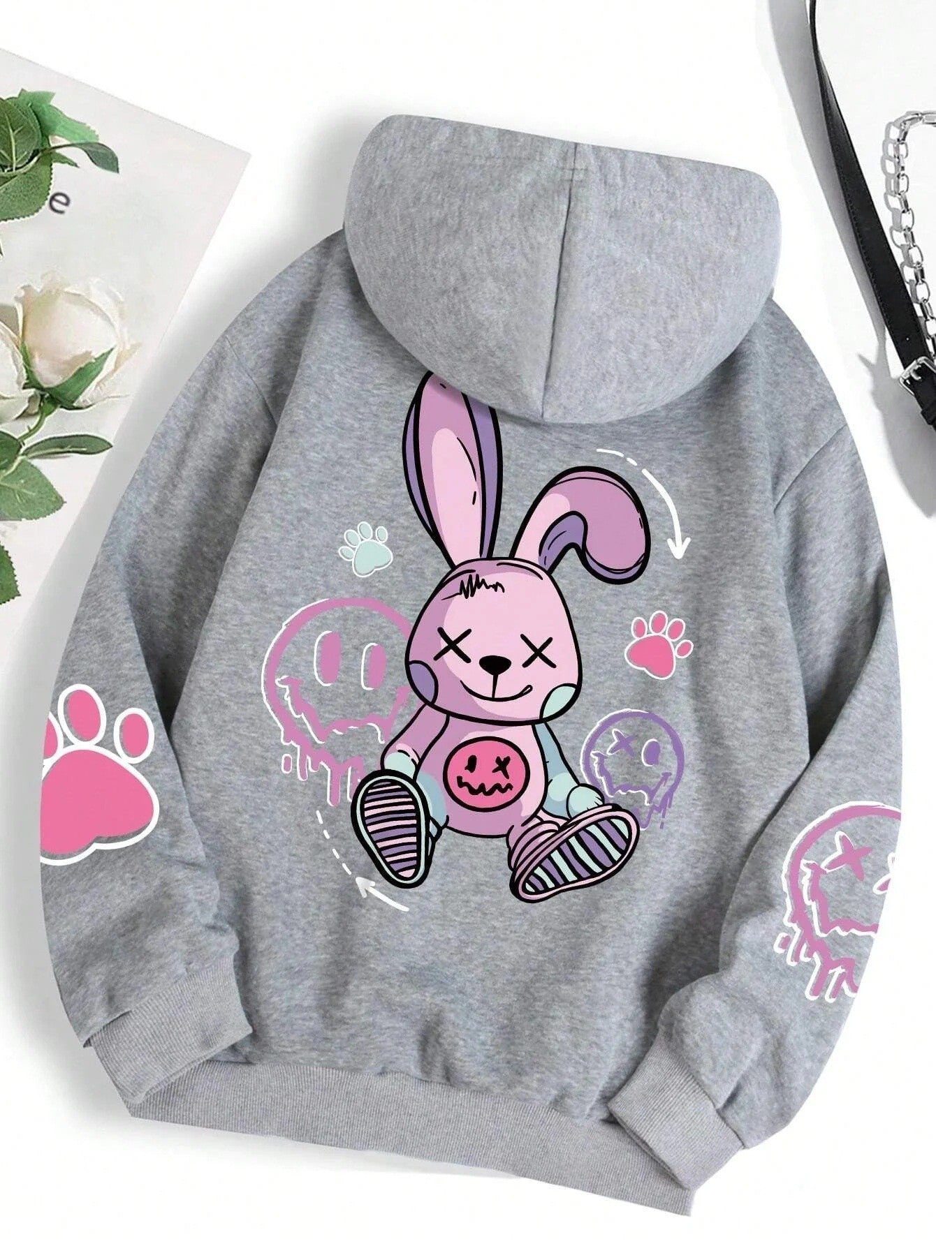 Drop-shoulder Sleeve Printed Hooded Long Sleeve Sweater