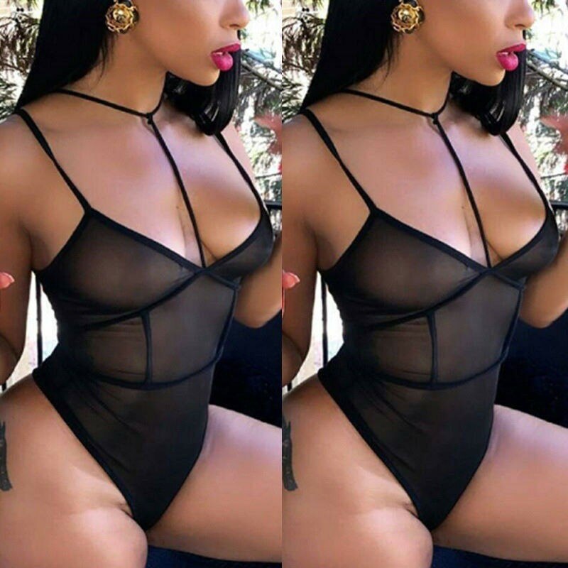 New fashion black mesh one-piece pajamas