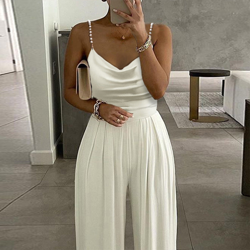 Wide Leg Sleeveless V-neck Halter Jumpsuit