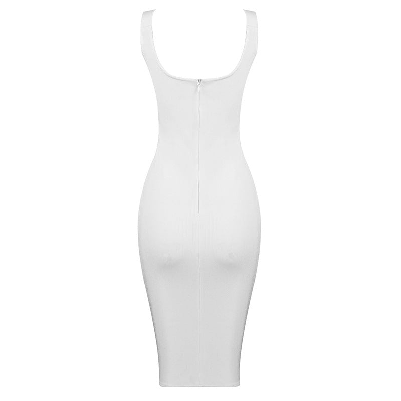 Threaded Tight Sheath Zipper Sling Banquet Bar Evening Dress