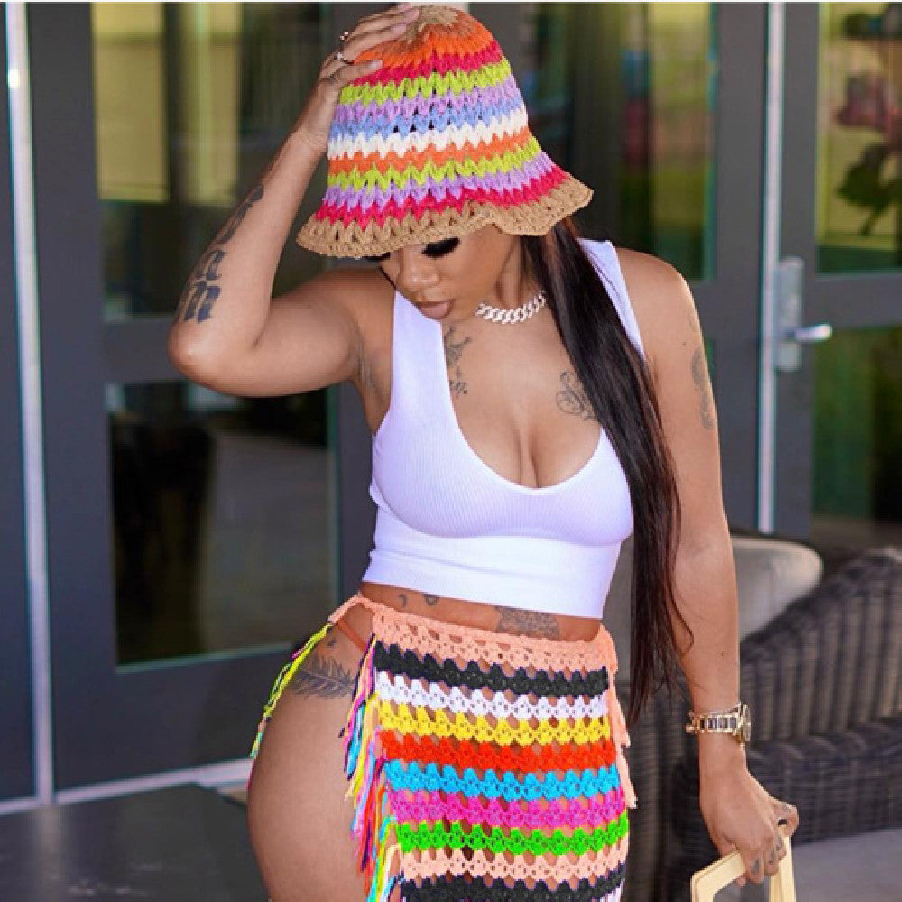 Hooked Tassel Strap Casual Beach Skirt