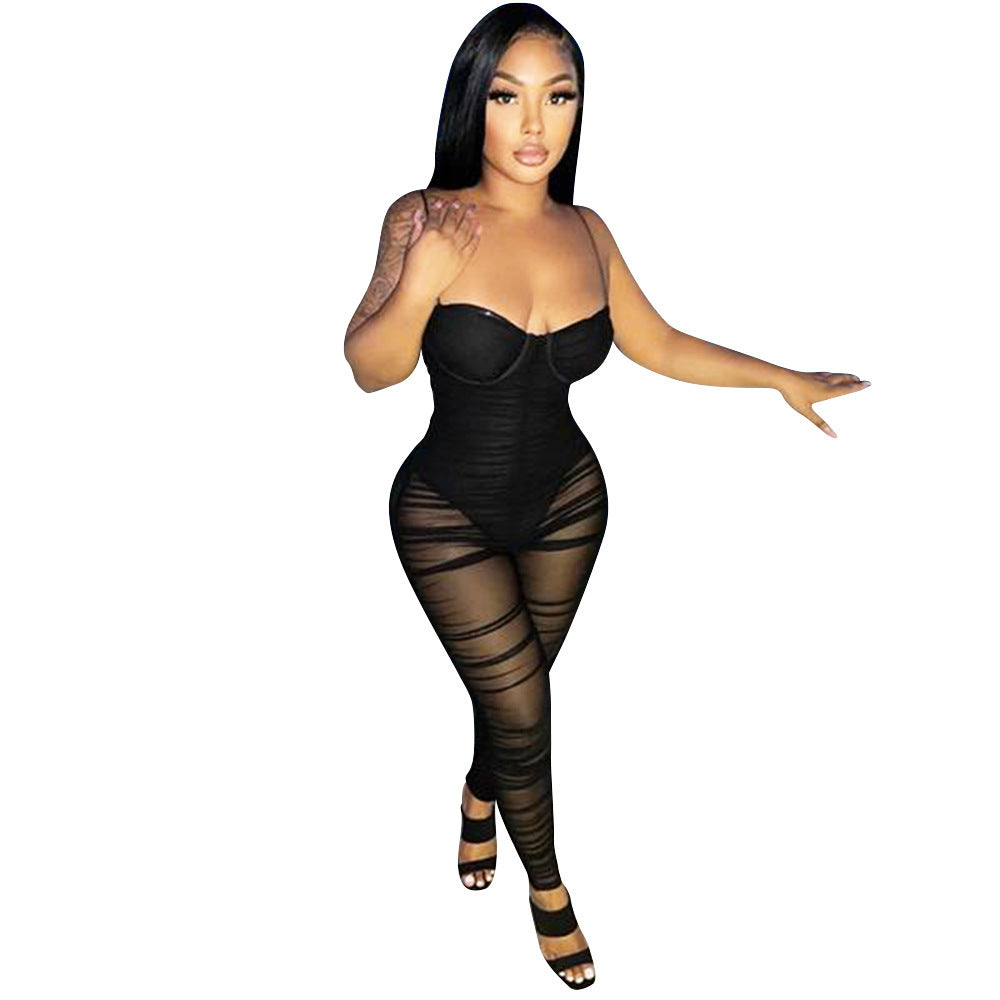 Women's See-through Suspender Jumpsuit