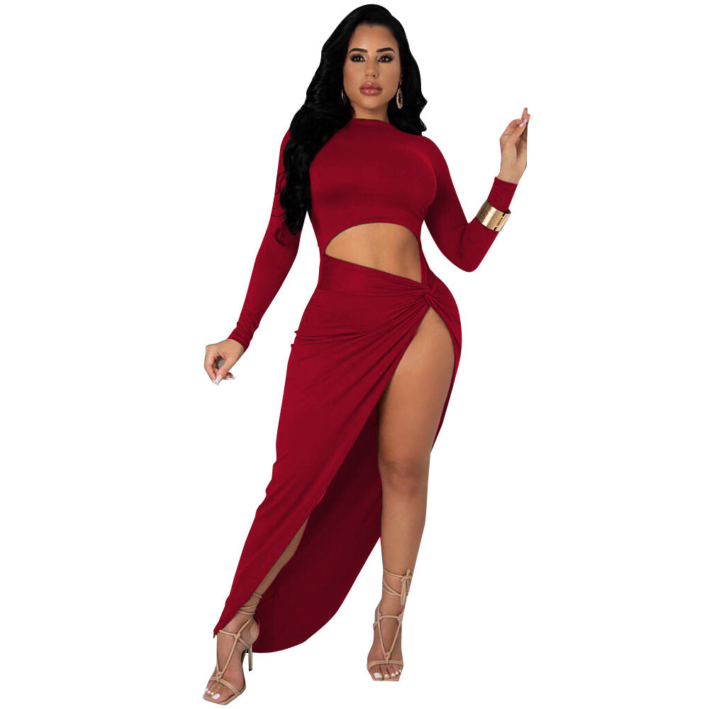 Solid Color Sexy Dress With Irregular Split Ends