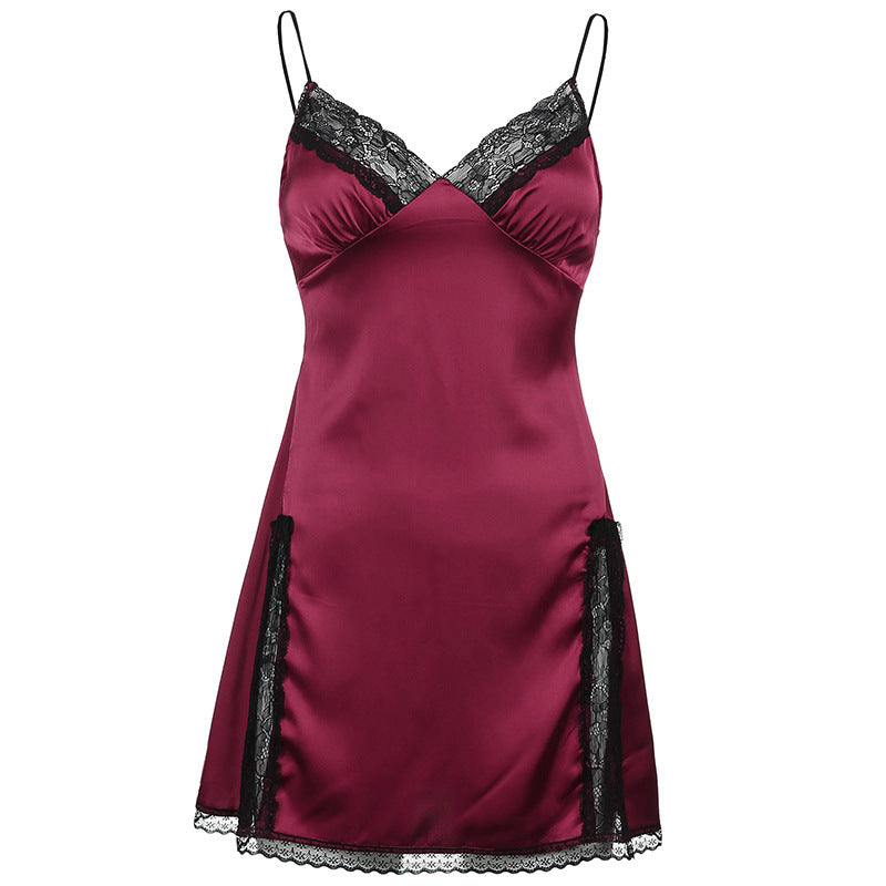 Cute Satin Mini Dress Women Lace