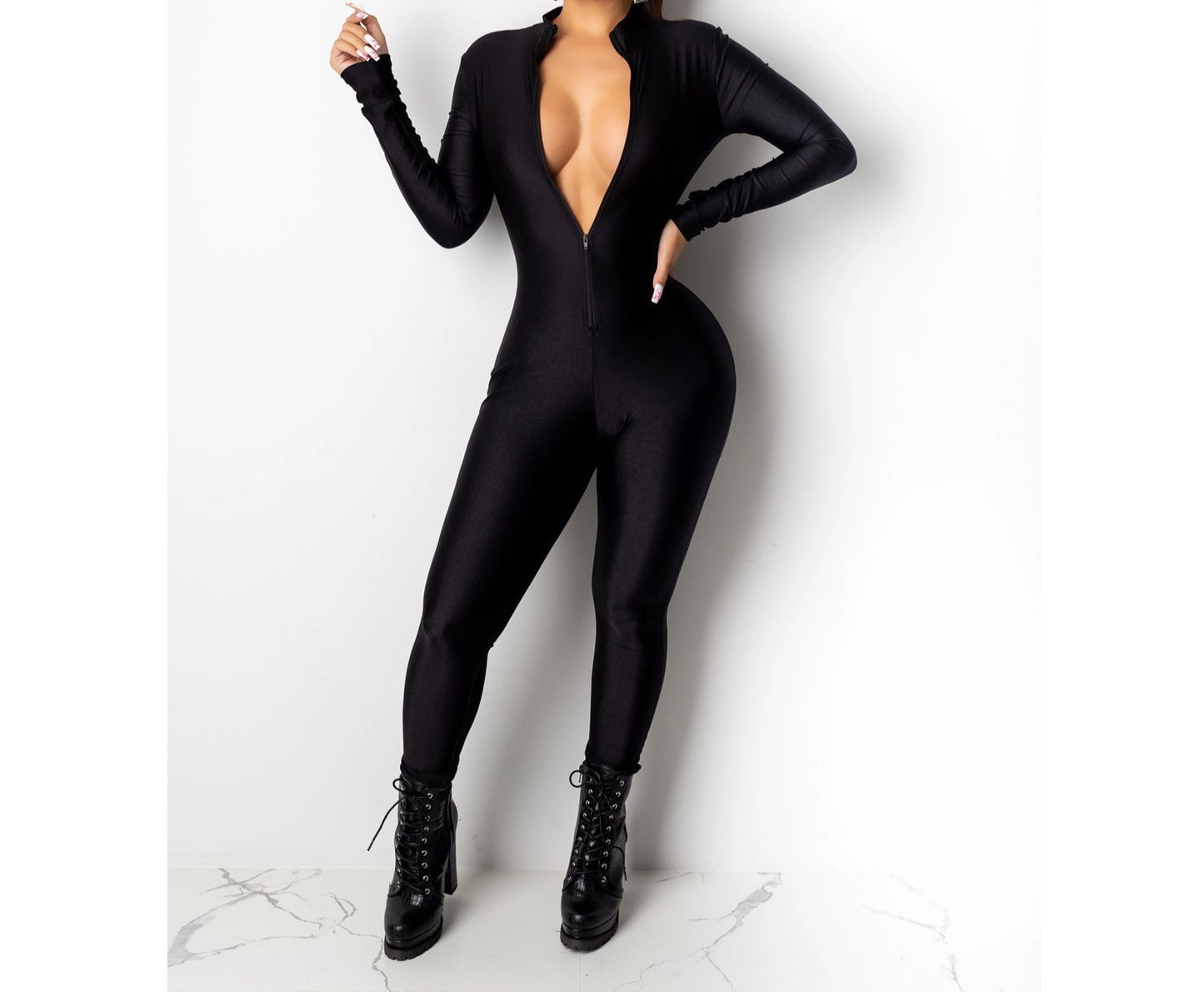 Explosive style solid color long-sleeved jumpsuit