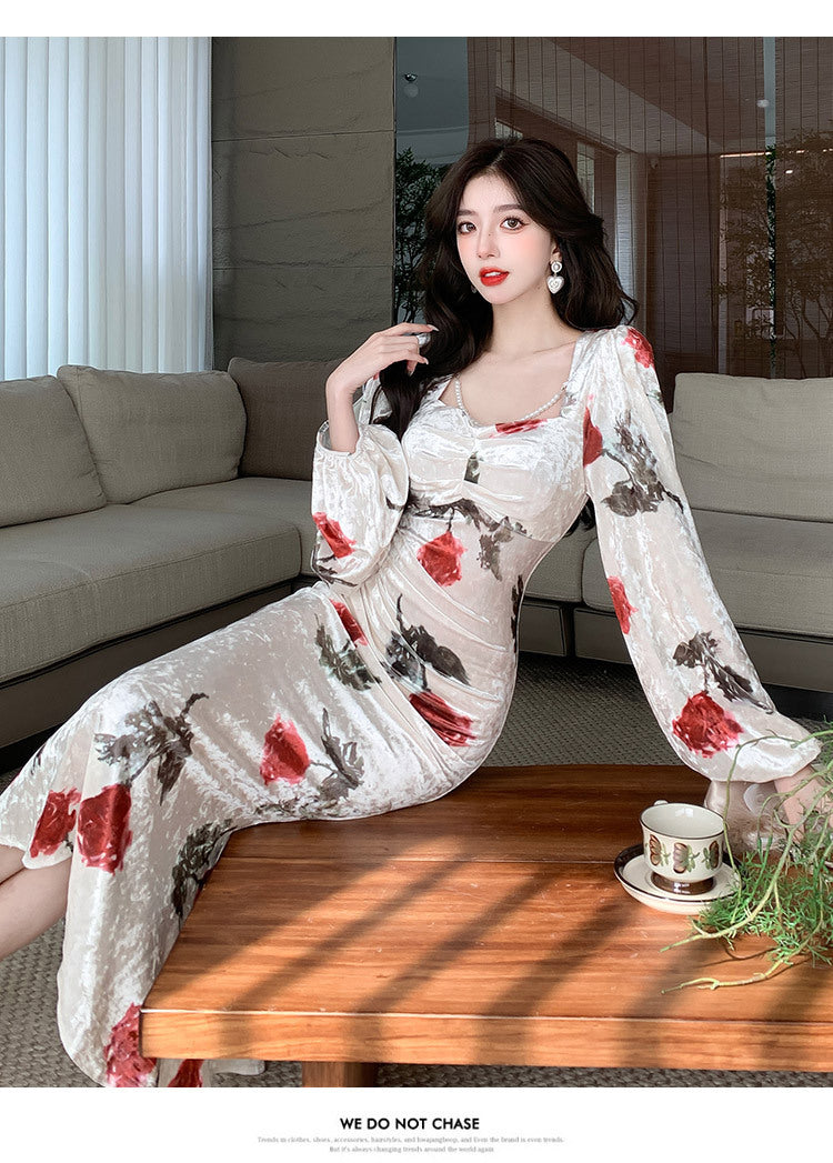 Square Collar Velvet Retro Hot Girl Dress