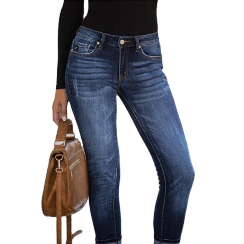 Women's Denim Washed Mid Waist Temperament Commute
