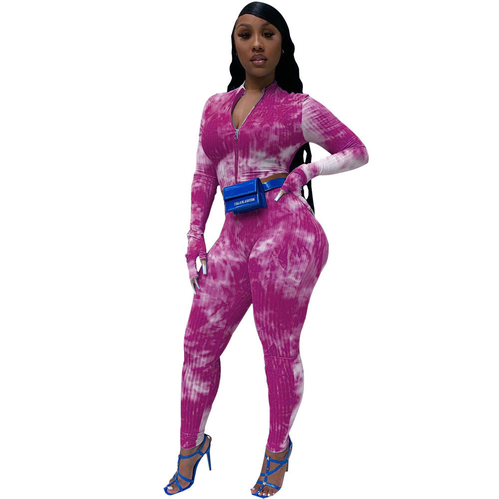 Tie-dye long-sleeved two-piece suit