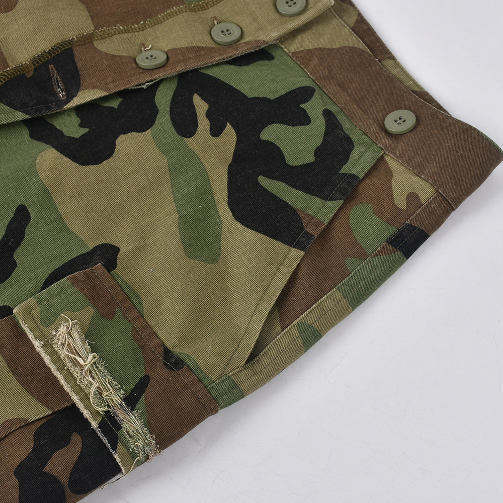 Women's Fashion Personalized Camouflage Washed Skirt