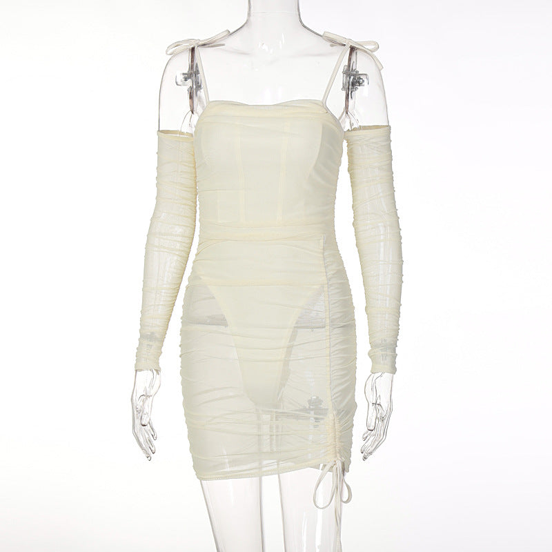 One-way Neck Mesh See-through Stitching Suspender Dress