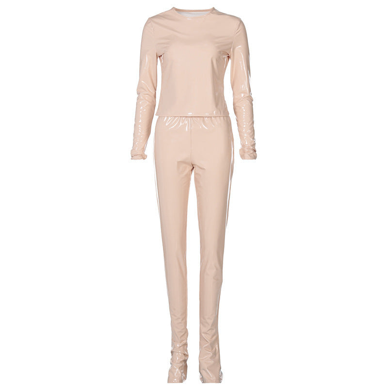Women's Round Neck Long Sleeve Top Flared Mirror Set