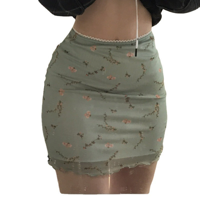 Summer Mesh Floral High Waist Was Thin And Short Buttocks Skirt