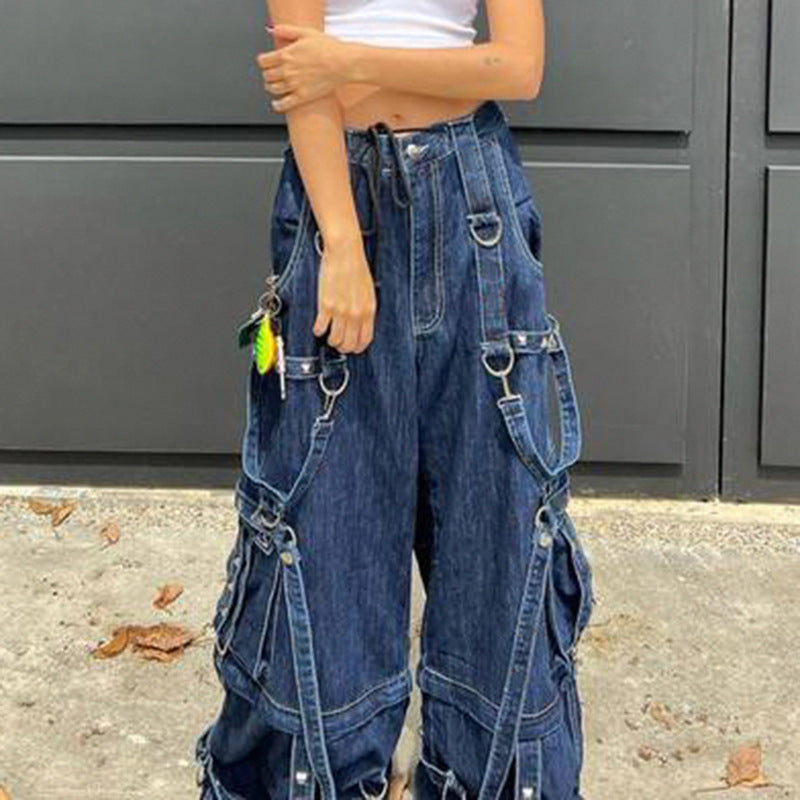 Buckle Design Loose Drape Floor Mop Pants