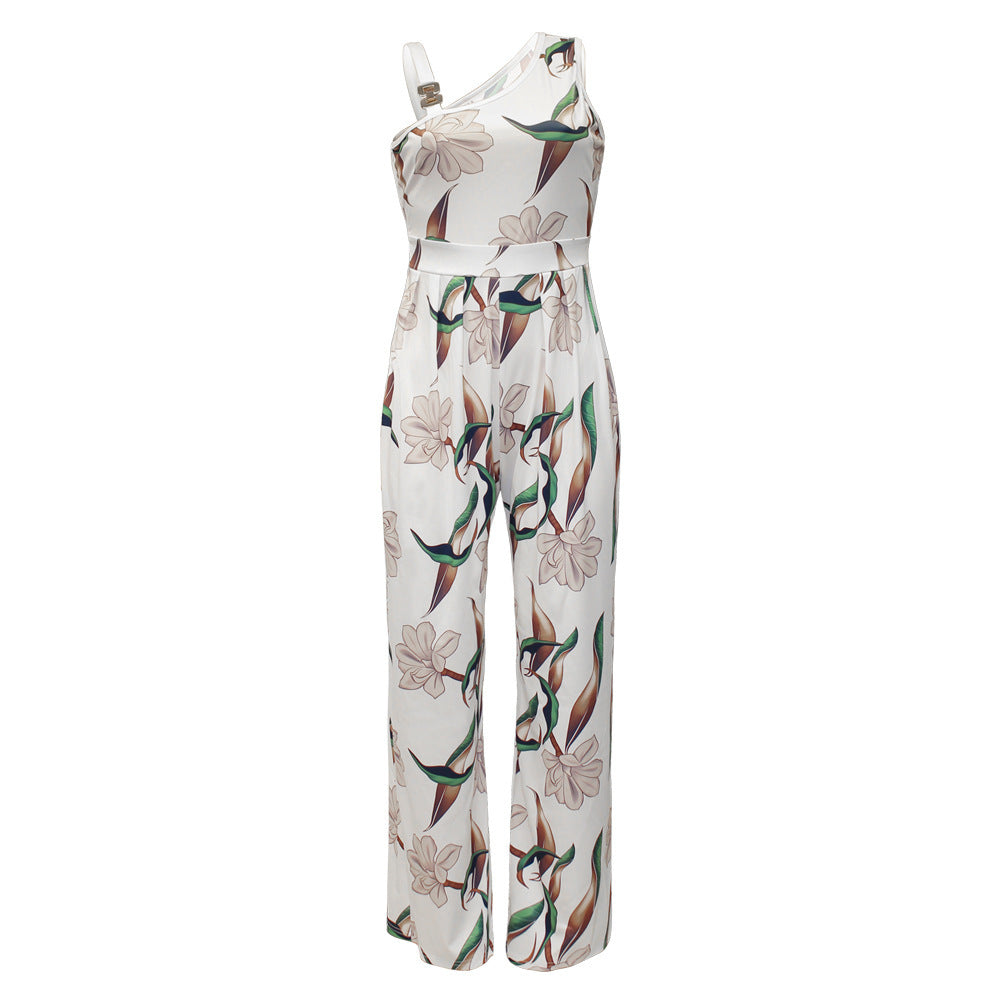 Women's Printed Sleeveless High Waist Casual Jumpsuit
