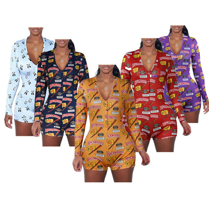 Women's printed long sleeve jumpsuit