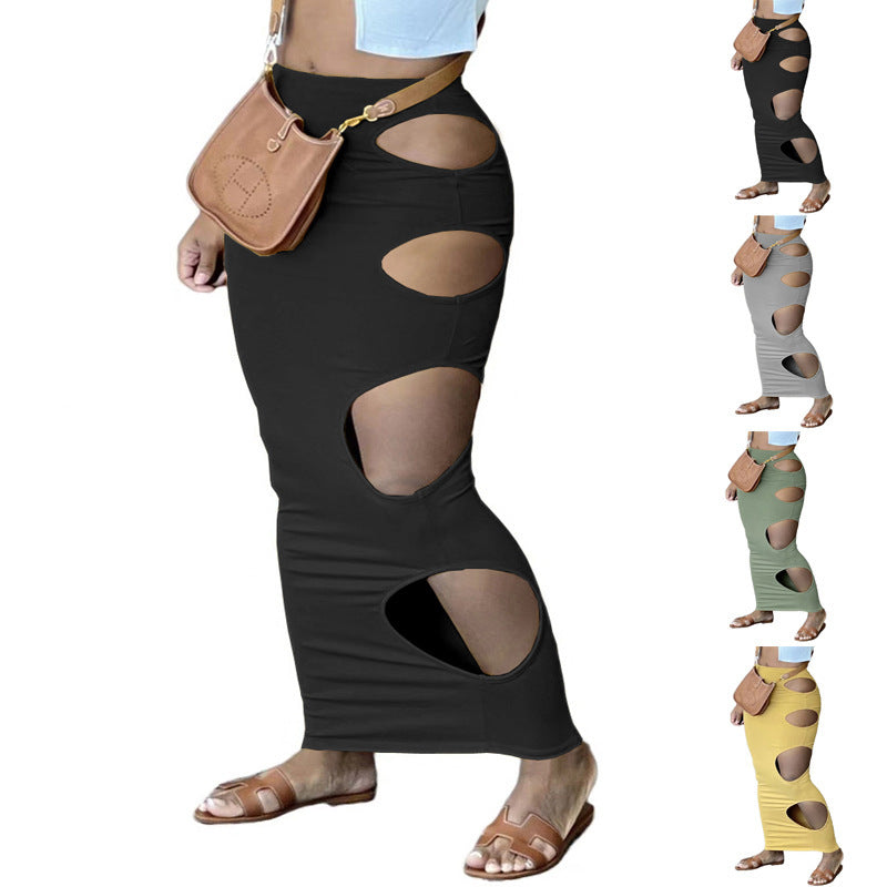 Women's Fashionable Side Hollow-out Ripped Sheath Skirt