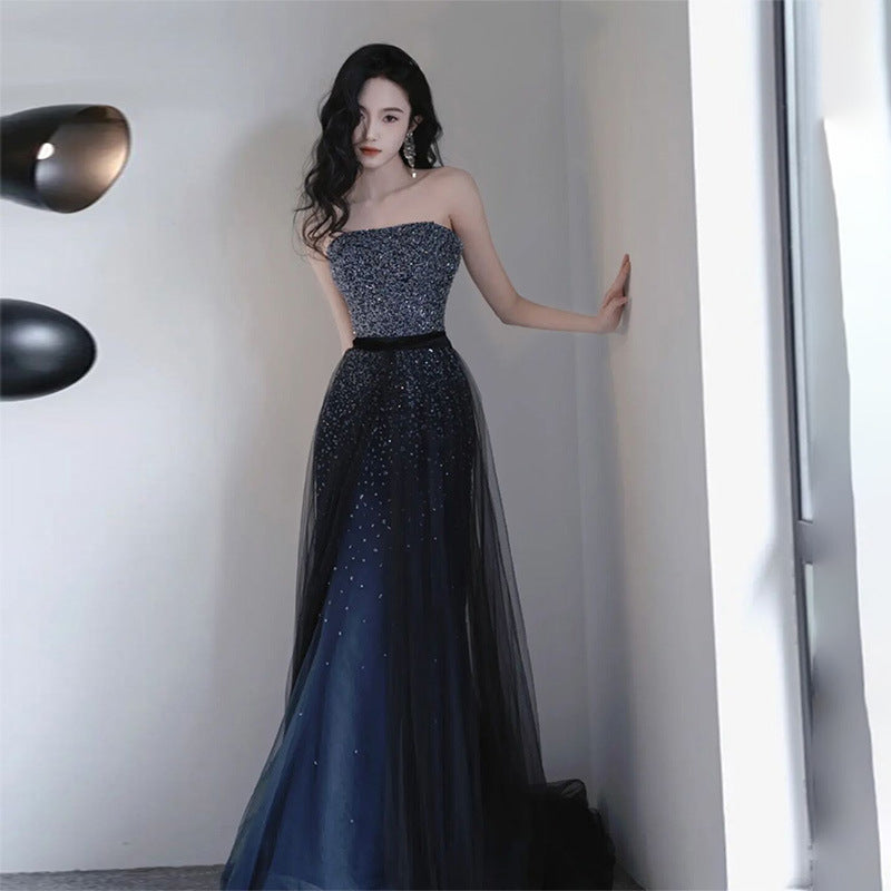 Light Luxury Minority Performance Strapless Dress Host