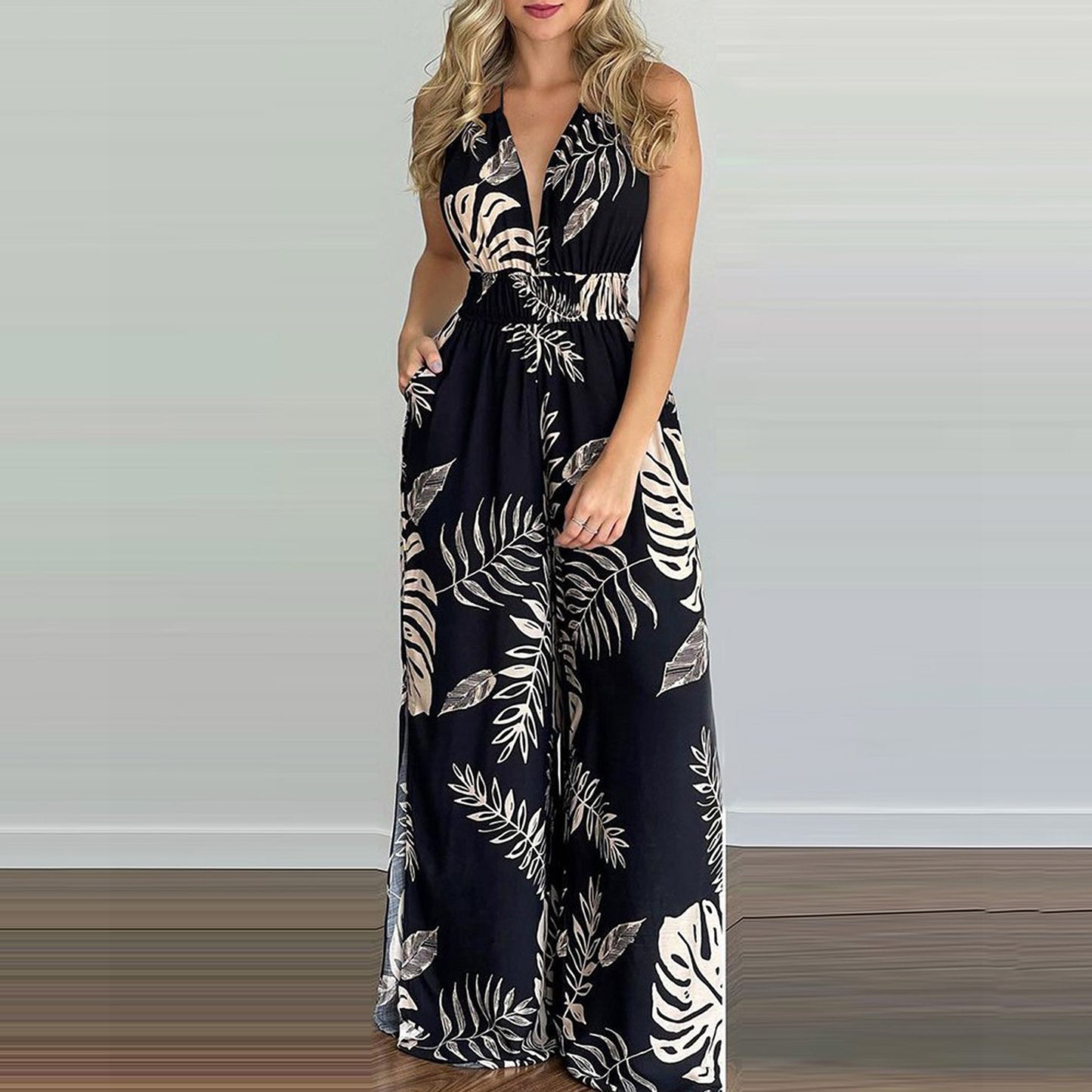 Printed Suspender Dress Loose Jumpsuit