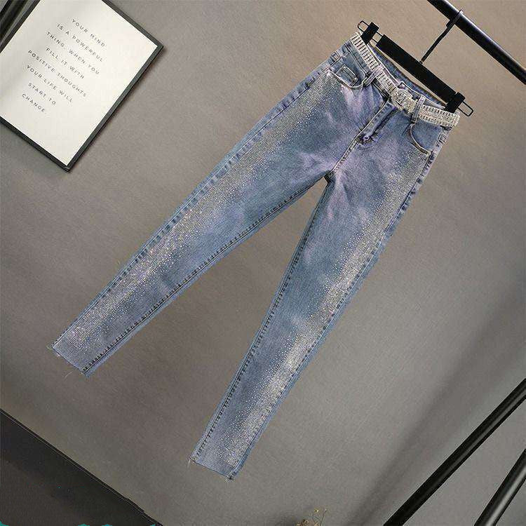 Fashion Stretch Thin Jeans With Hot Rhinestones