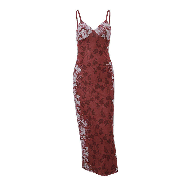 Women's Fashion Sexy Retro Printing Slip Dress