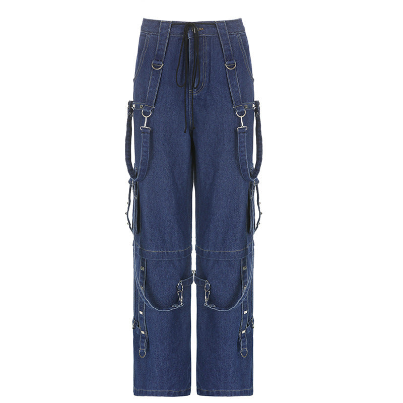 Buckle Design Loose Drape Floor Mop Pants