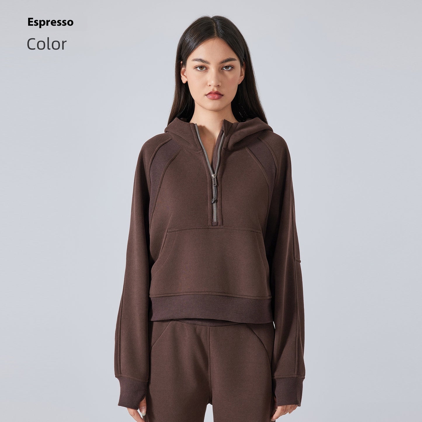 Fleece-lined Warm Yoga Clothes Half Zipper Hooded Sweater