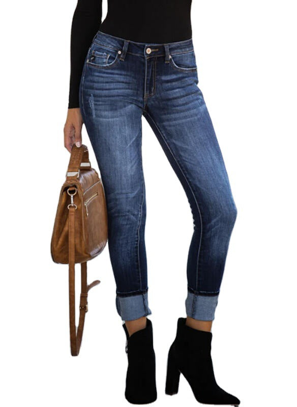 Women's Denim Washed Mid Waist Temperament Commute