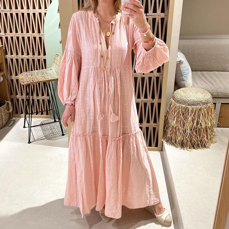 Women's Fashion V-neck Lace-up Long Dress