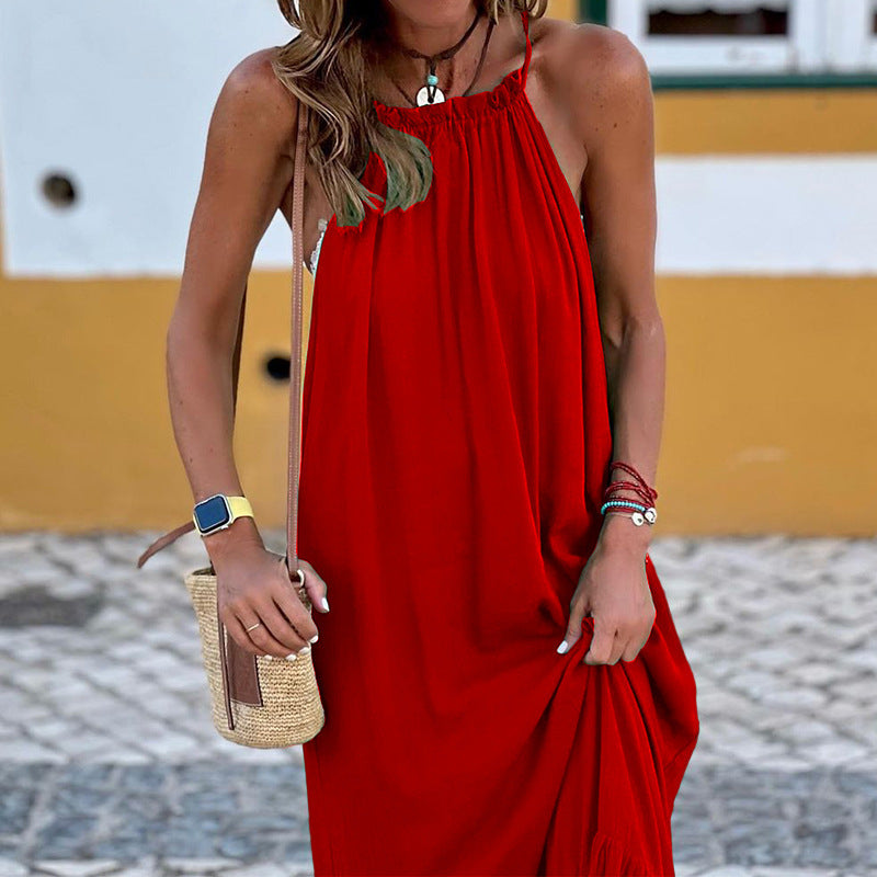 Women's Fashion Solid Color Sleeveless Halter Dress