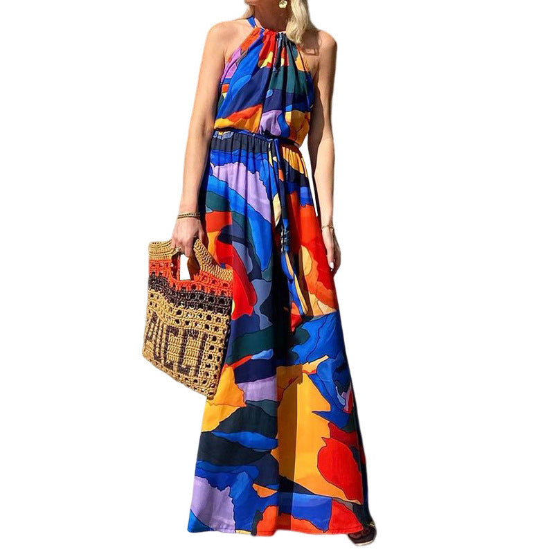 Women's Fashion Elegant Halter Printed Dress