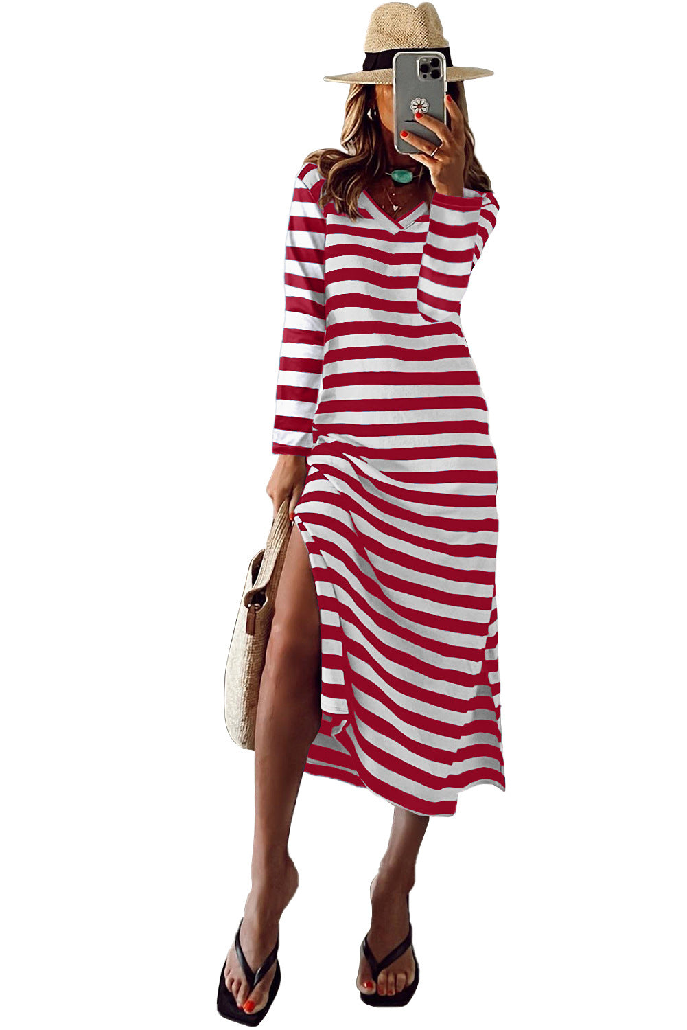 Women's Long Sleeve Slit Loose Printed Dress