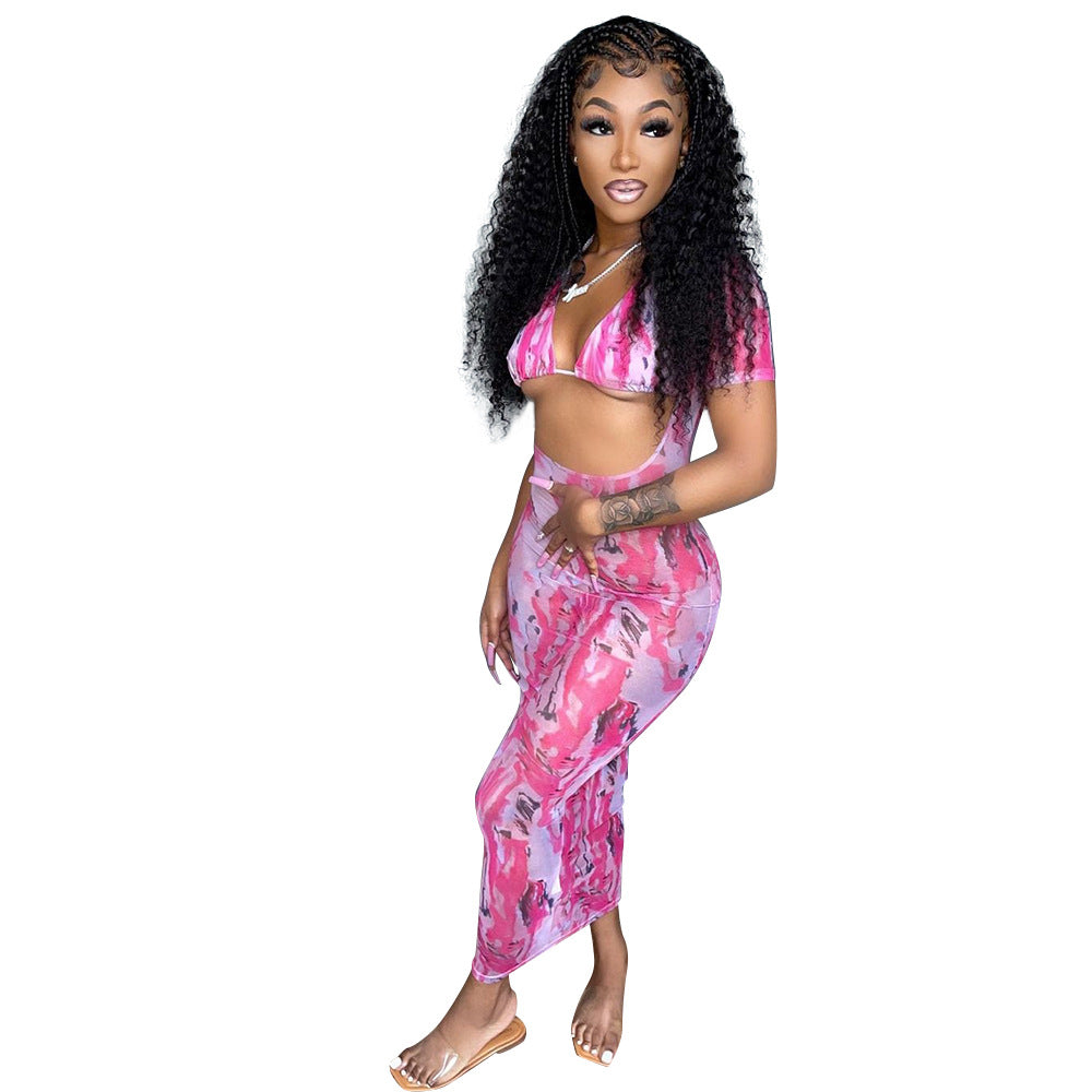 Printed Mesh Dress Long Dress