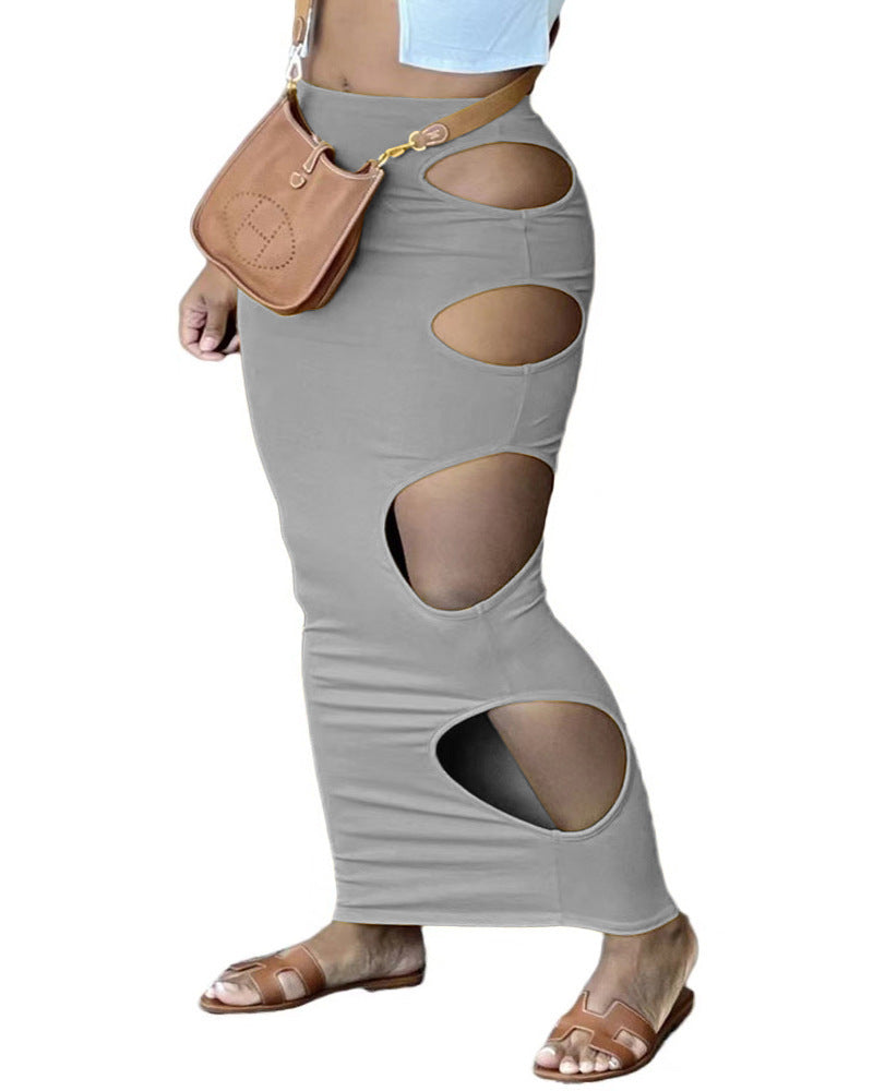 Women's Fashionable Side Hollow-out Ripped Sheath Skirt