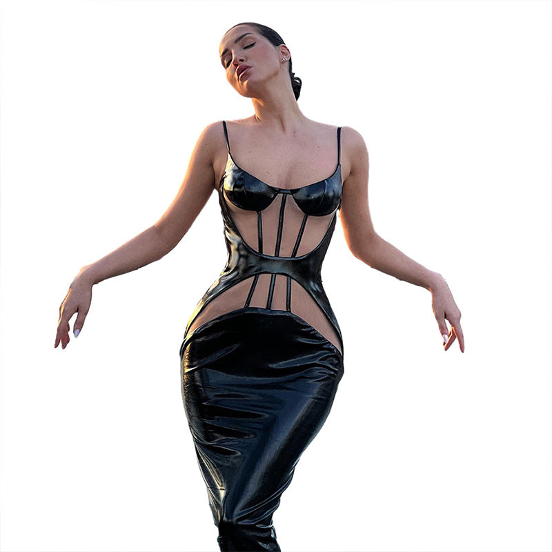 Women's Clothing Fashion Suspenders Low-cut See-through Dress