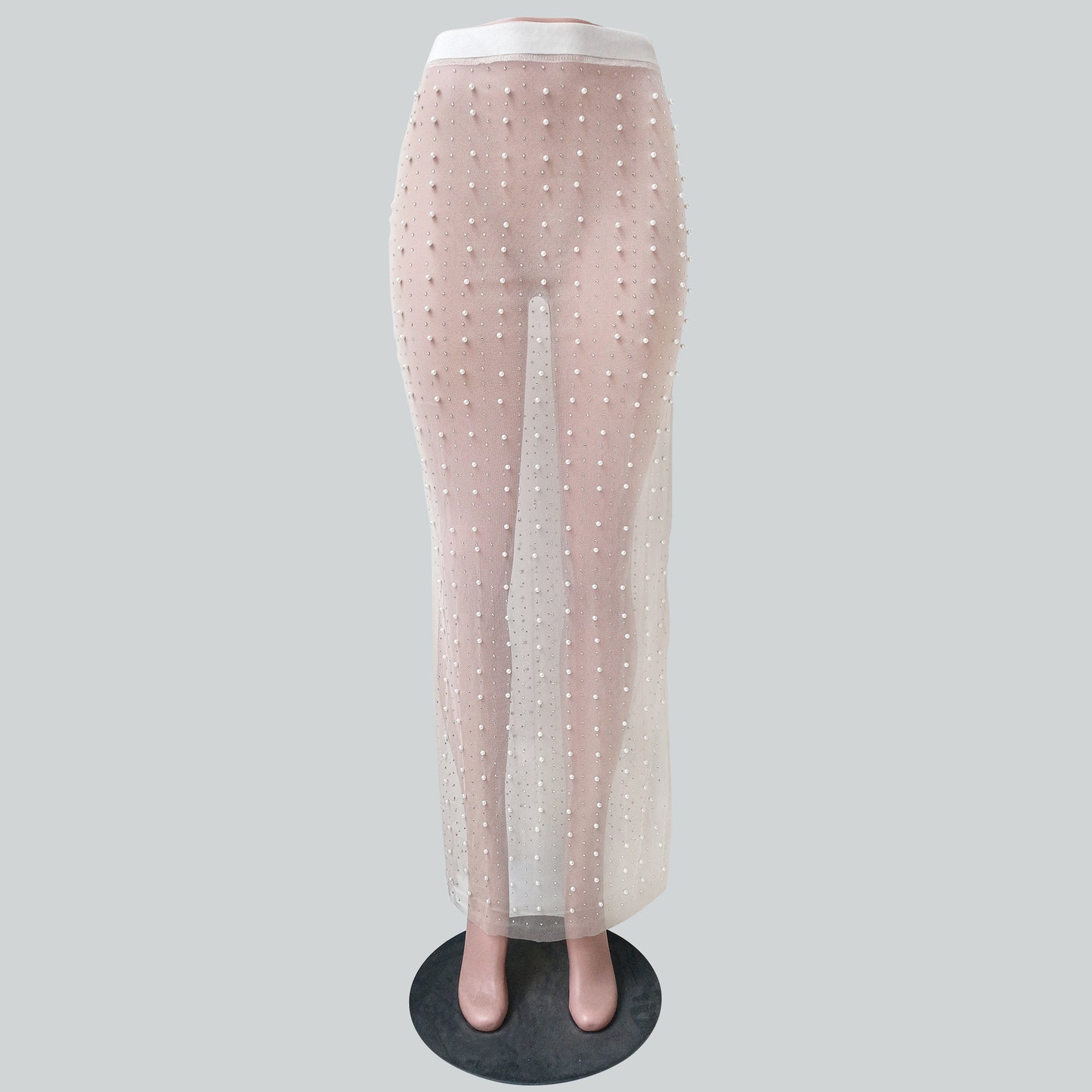 Women's Fashion Bead Rhinestone Split Mesh Skirt