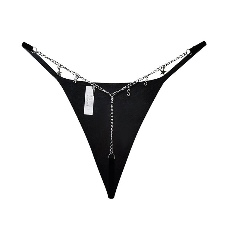 T-shaped Trendy Metal Chain Transparent Lace Personality T Underwear