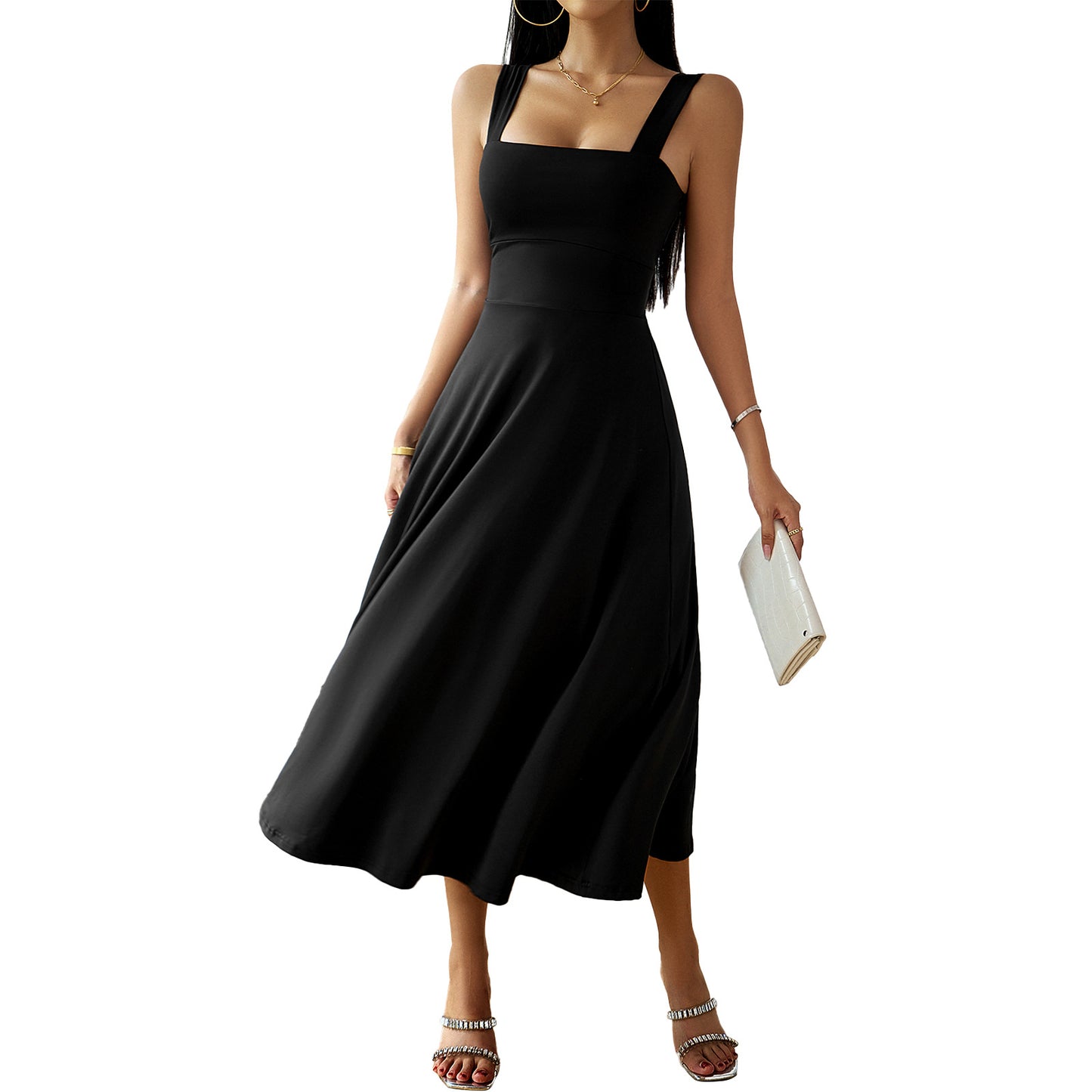 Women's Fashion Temperament Pure Color Suspender Dress