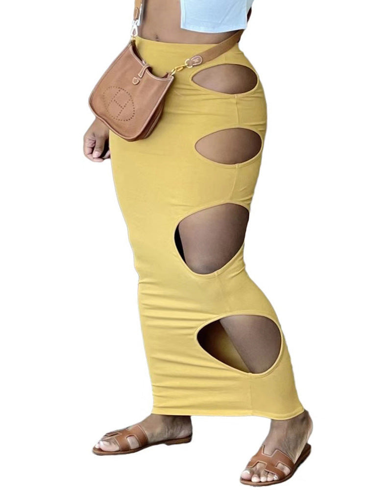 Women's Fashionable Side Hollow-out Ripped Sheath Skirt