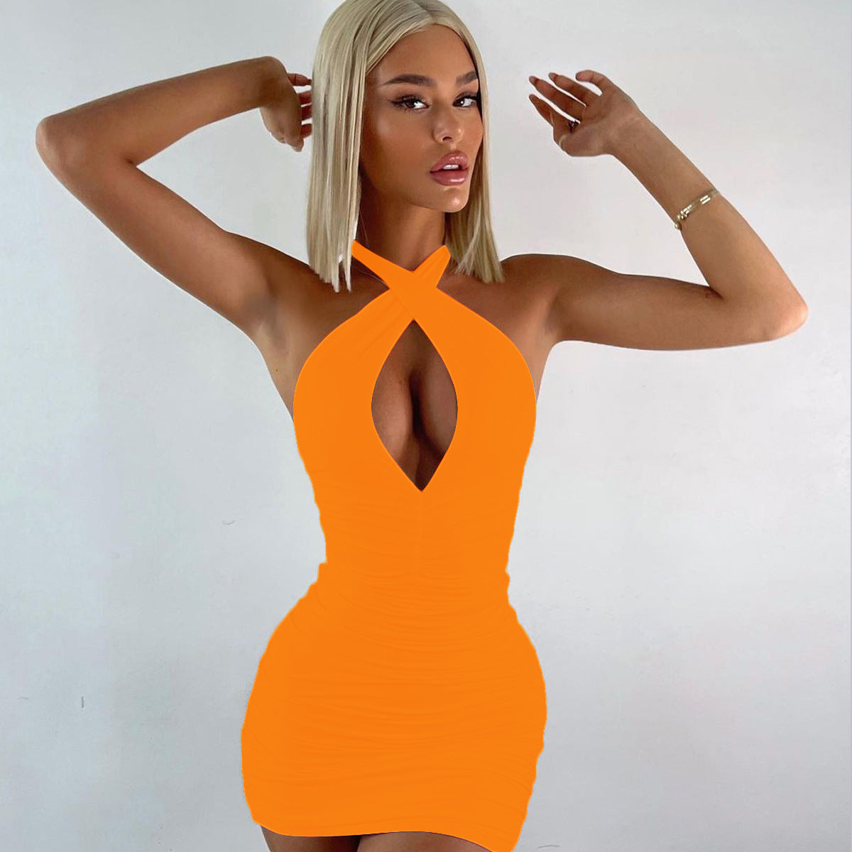Sexy Sleeveless Pleated Nightclub Mini Dress