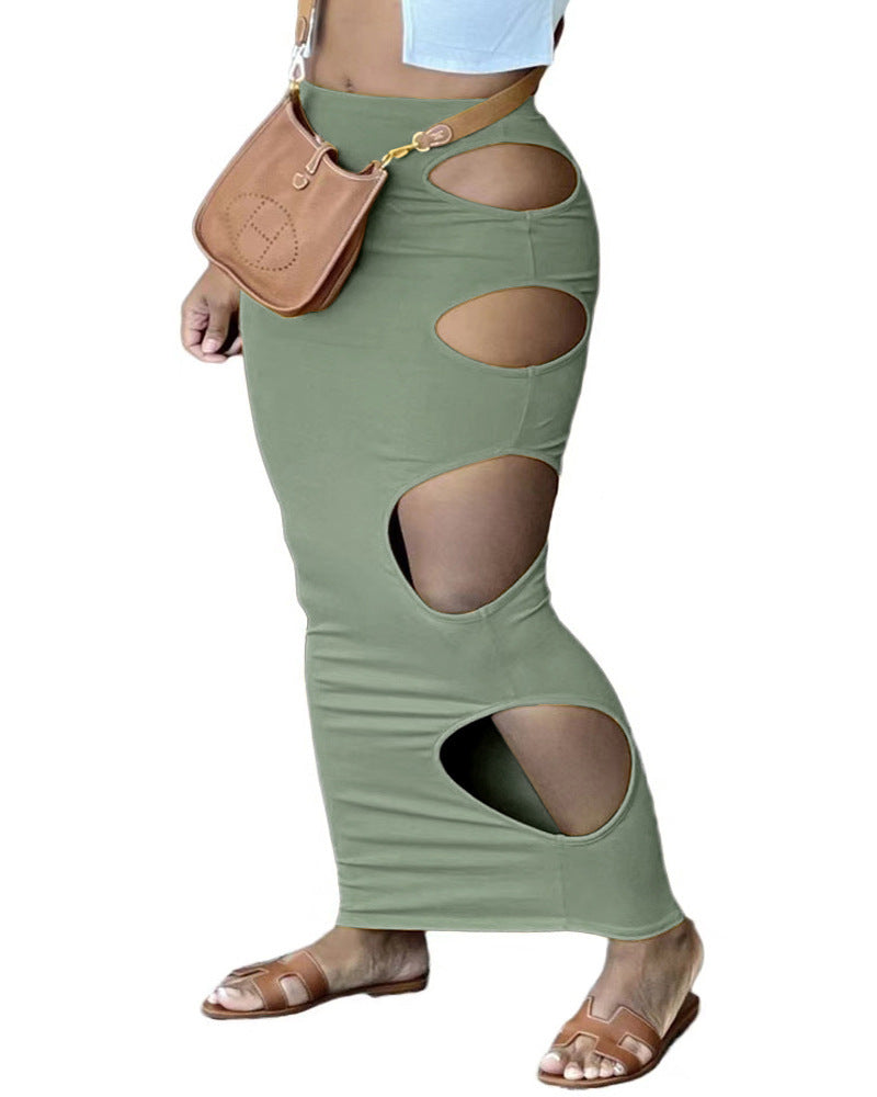 Women's Fashionable Side Hollow-out Ripped Sheath Skirt