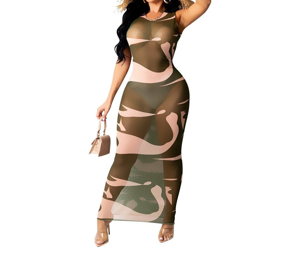 Fashion Mesh See-through Sleeveless Dress