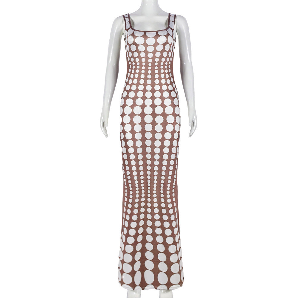 Dot Sexy Hollow-out Camisole Backless Fashion Dress