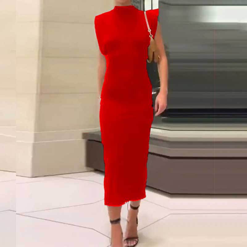 New Elegant High-grade Dress Solid Color Sleeveless Sheath