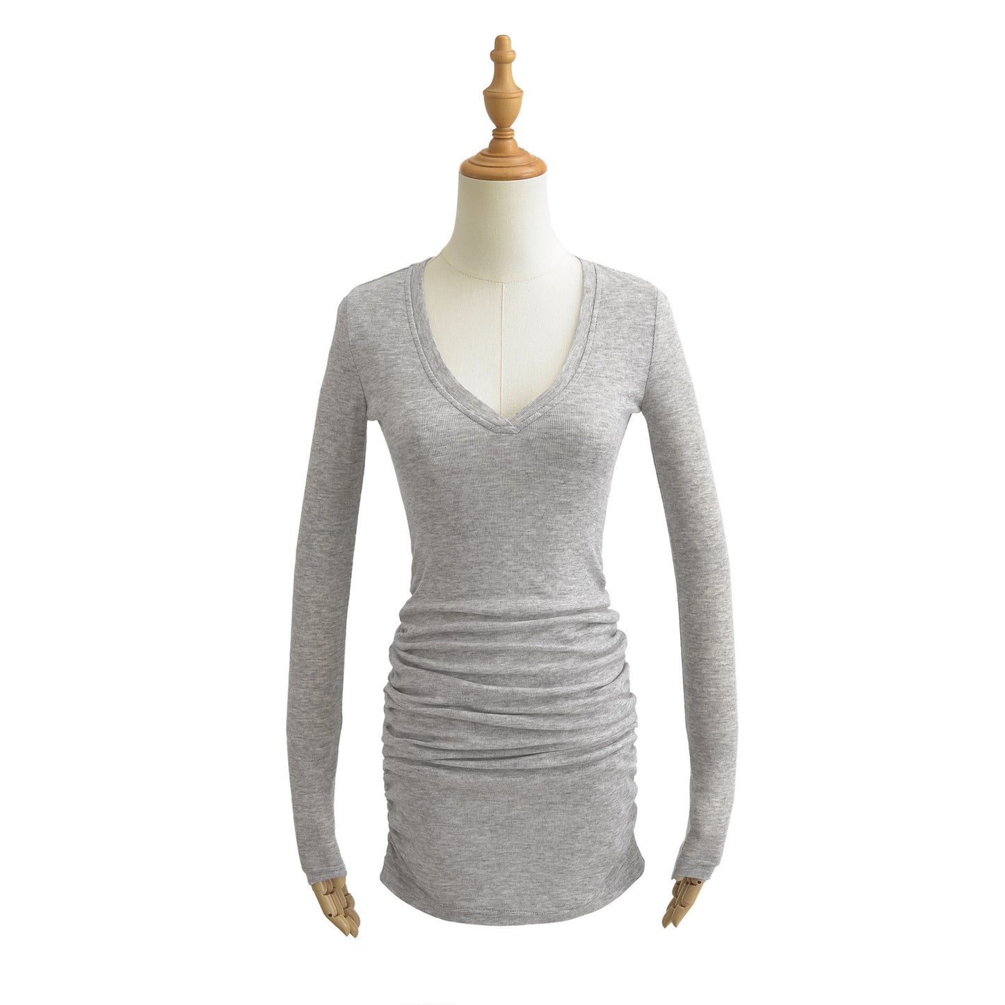 Pure Desire Deep V-neck Long-sleeve Dress Hot Girl Tight Pleated Slim-fit Sheath
