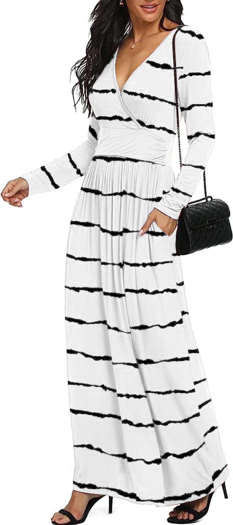 Women's Plain Striped Fashion Long Dress